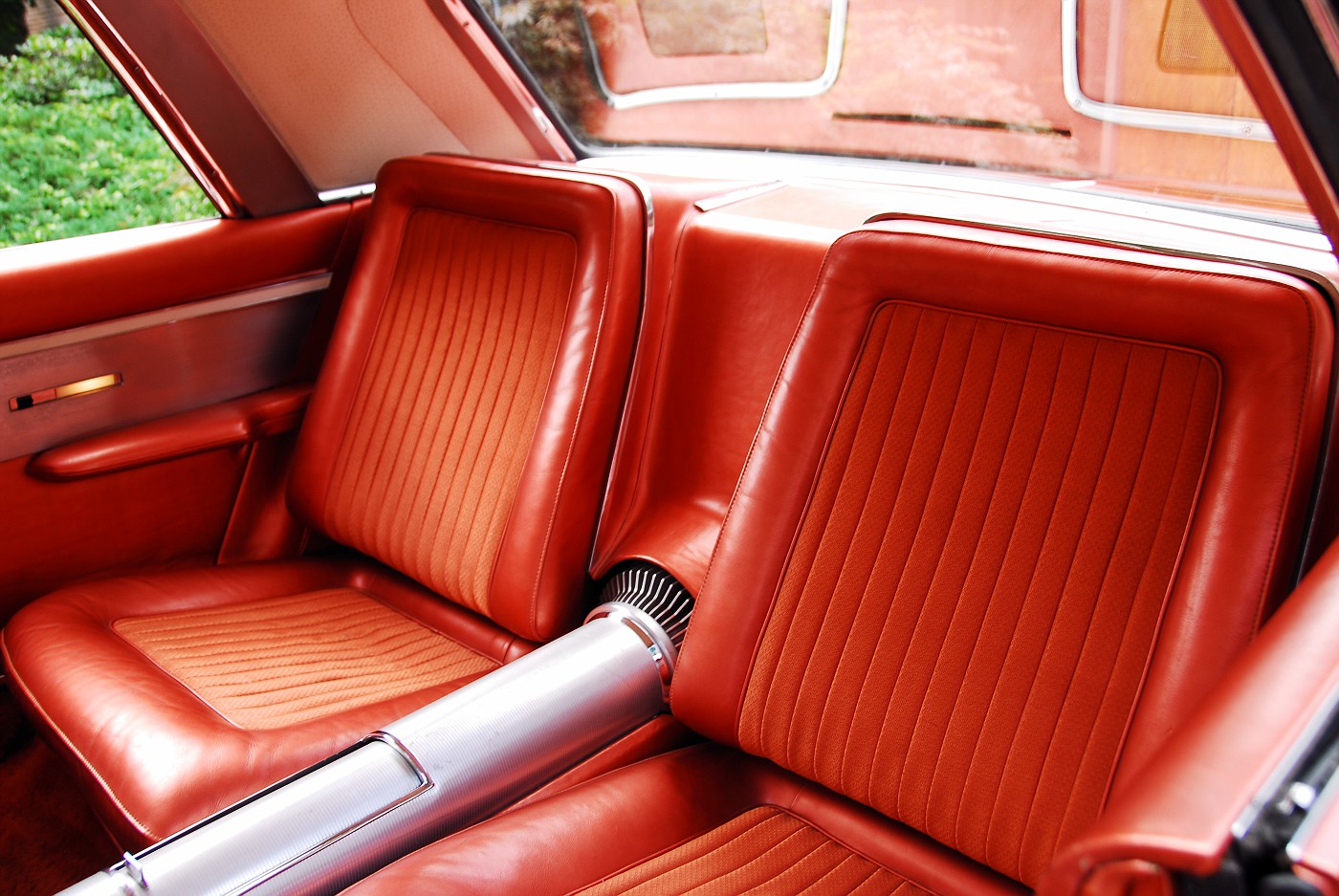 20 1963 Chrysler Ghia Turbine Car rear interior bucket seat detail view.