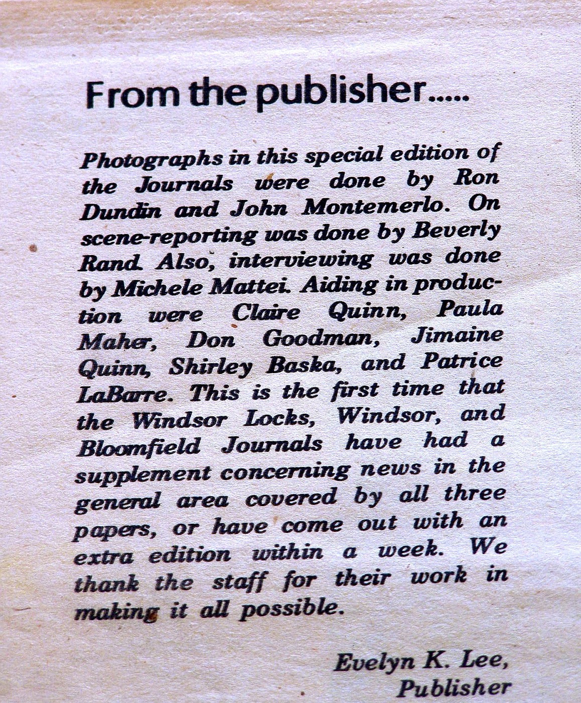 Photo 1979 TORNADO WINDSOR LOCKS JOURNAL 18 CHET POHORYLO