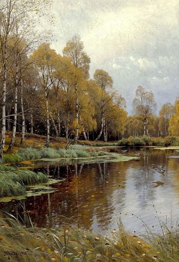 Autumn Day at Bøllermosen with Flying Ducks (1912)