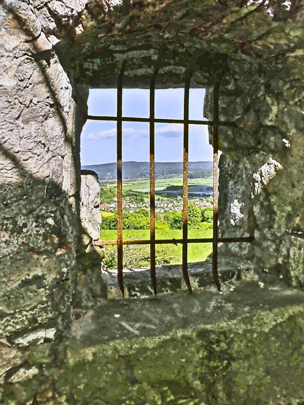 Blick aus dem Stumpf auf das Dorf